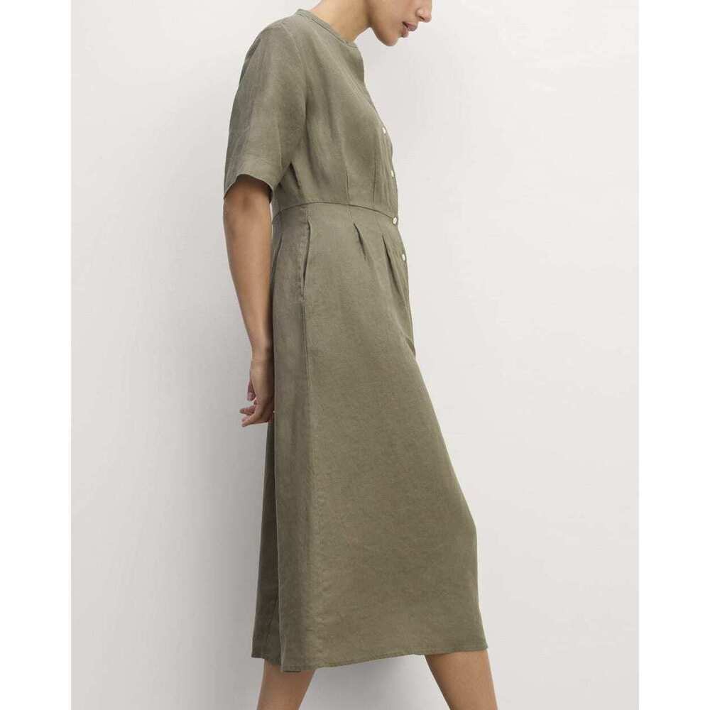 Everlane Women's Frolic Dress in Linen in Olive, Size 4